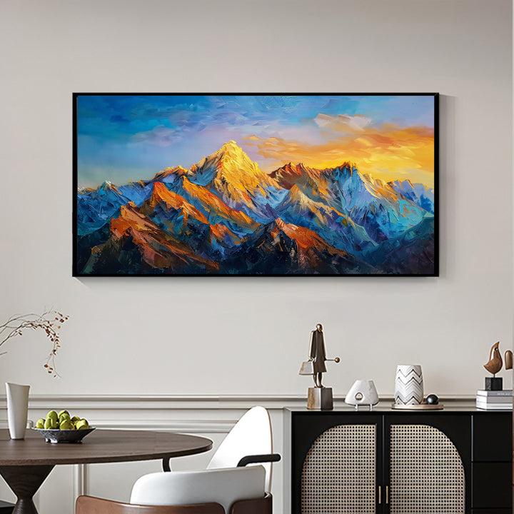 Feelook art diamond painting kits Sunlit Golden Peaks living room decor